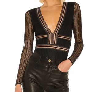 Superdown Black Sheer Lace Bodysuit